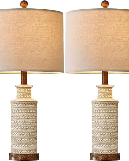 BOBOMOMO 24'' Farmhouse Table Lamp Set of 2 for Bedroom Living Room Vintage Rustic Traditional Nightstand Bedside Lamps - LeafyLoom