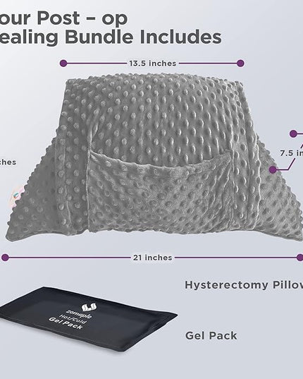 Zomaple Hysterectomy Pillow- Super Comfy Shock Absorbing Hysterectomy Recovery Pillow with 2 Pockets and Gel Pack- Tummy Pillow with Hands Placement Pouch - LeafyLoom