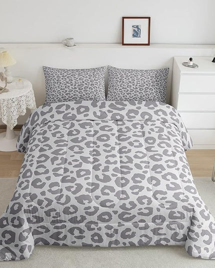 Leopard Print Bedding Set Silver Gray Leopard Comforter Set for Boys Girls Kids Cheetah Printed Comforter Africa Wild Animal Skin Theme Duvet Set Room Decor Full Size Quilt Set 3Pcs - LeafyLoom