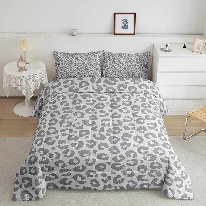 Feelyou Leopard Print Bedding Set Silver Gray Leopard Comforter Set for Boys Girls Kids Cheetah Printed Comforter Africa Wild Animal Skin Theme Duvet Set Room Decor Twin Size Quilt Set 2Pcs - LeafyLoom
