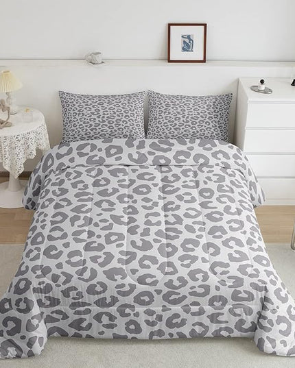 Feelyou Leopard Print Bedding Set Silver Gray Leopard Comforter Set for Boys Girls Kids Cheetah Printed Comforter Africa Wild Animal Skin Theme Duvet Set Room Decor Queen Size Quilt Set 3Pcs - LeafyLoom