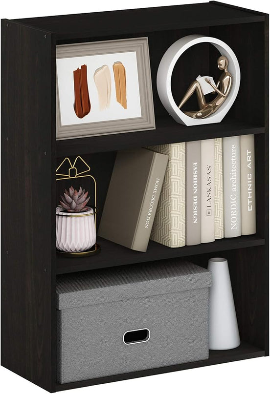 Furinno Pasir 3-Tier Open Shelf Bookcase, Dark Espresso - LeafyLoom
