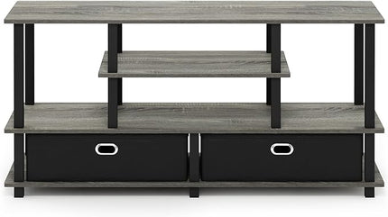Furinno JAYA Large Stand for up to 55-Inch TV, French Oak, 47. 63(W) x 15. 55(H) x 22. 79(D) Inches., Grey/Black - LeafyLoom