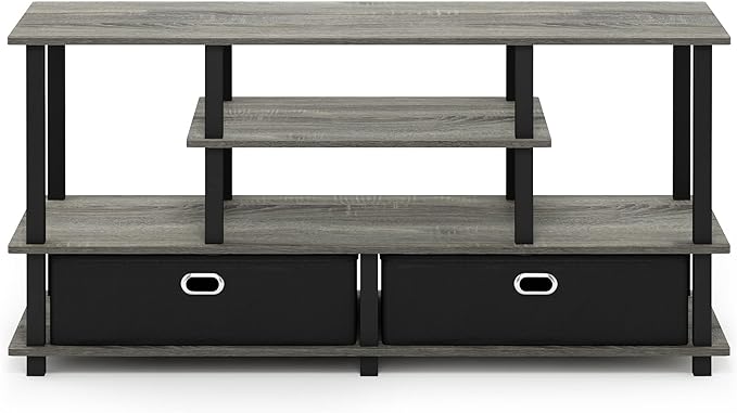 Furinno JAYA Large Stand for up to 55-Inch TV, French Oak, 47. 63(W) x 15. 55(H) x 22. 79(D) Inches., Grey/Black - LeafyLoom