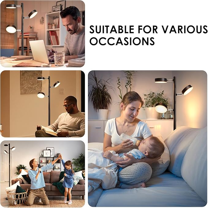 LED Tree Floor Lamp, 30W Dimmable Tall Standing Lamp with Remote & Touch Control, 3000K-6000K 4 Color Temperatures, 3 Rotatable Lights Floor Lamps for Living Room, Bedroom, Office - LeafyLoom