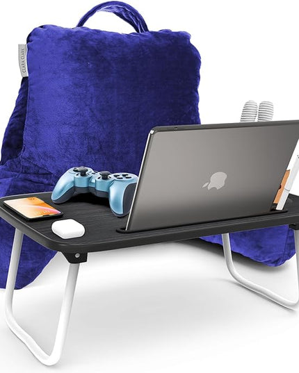 Clara Clark Reading Pillow with Portable Lap Desk Set for Kids, Back Pillow for Sitting Up in Bed, Memory Foam Back Support Pillow, Bed Rest Pillow with Foldable Laptop Desk, Small - Royal Blue - LeafyLoom