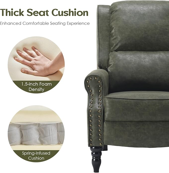 STARY Faux Leather Pushback Recliner Chair for Living Room Bedroom RV, Dark Green - LeafyLoom