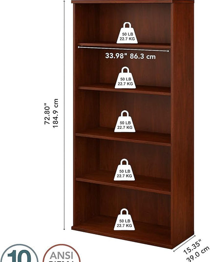 Bush Furniture 136HC-Z Studio C 5-Shelf 73-Inch H Bookcase, Hansen Cherry - LeafyLoom