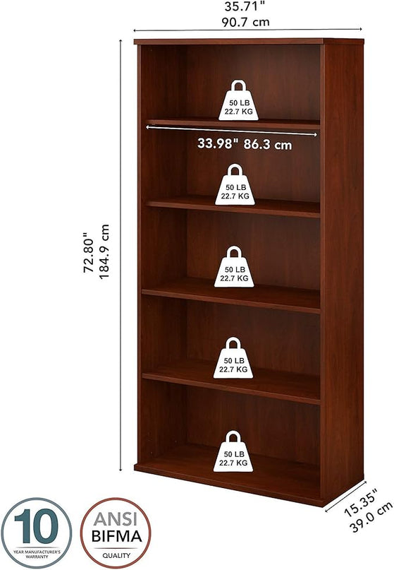 Bush Furniture 136HC-Z Studio C 5-Shelf 73-Inch H Bookcase, Hansen Cherry - LeafyLoom