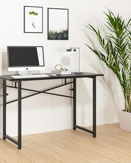 47 Inch Foldable Computer Desk, Folding Space-Saving Home Office Table, Study Writing Gaming Workstation for Small Space, No Assembly Needed,Black - LeafyLoom