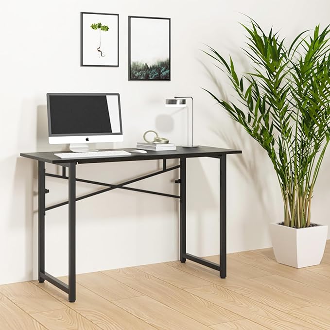 47 Inch Foldable Computer Desk, Folding Space-Saving Home Office Table, Study Writing Gaming Workstation for Small Space, No Assembly Needed,Black - LeafyLoom