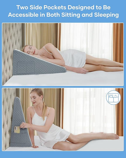 Forias Wedge Pillow 24 * 24 * 12in Bed Wedge Pillow for Sleeping After Surgery Triangle Pillow Wedge for Acid Reflux Gerd Snoring, 1.5in Memory Foam Top, Removable Cover - LeafyLoom