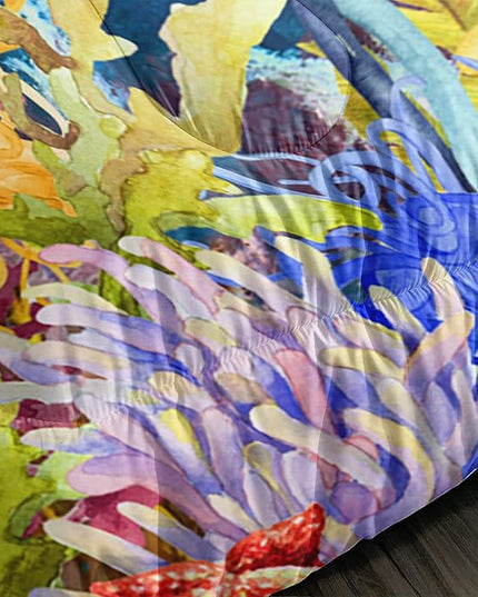 Kids Turtle Rose Comforter Set Queen Beach Theme Jellyfish Starfish Bedding Set Sea Animal Reptile Bed Set with 2 Pillowcases for Boys Girls Room Decor - LeafyLoom