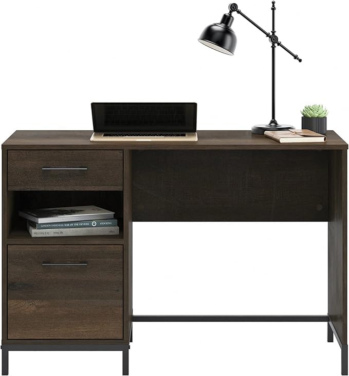 Sauder North Avenue Pedestal Home Office Desk, L: 41.97" x W: 18.50" x H: 28.15", Smoked Oak Finish - LeafyLoom