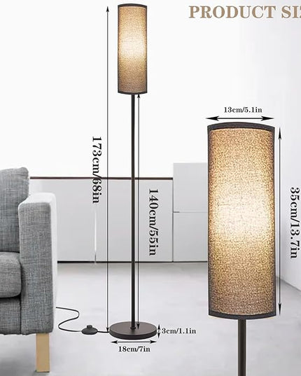 LED Floor Lamp Simple Design, Modern Floor Lamp with Shade, Tall Lamps for Living Room Bedroom Office Dining Room Kitchen, Black Pole Lamp with Foot Switch (with Bulb)(Black Shade) - LeafyLoom