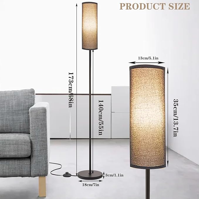 LED Floor Lamp Simple Design, Modern Floor Lamp with Shade, Tall Lamps for Living Room Bedroom Office Dining Room Kitchen, Black Pole Lamp with Foot Switch (with Bulb)(Black Shade) - LeafyLoom