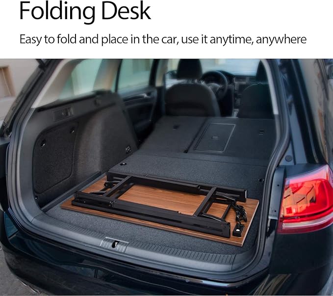 Frylr Small Folding Writing Desk with USB Ports & Power Plugs 31.5x15.7x29 Inch Small Office Computer Desks Portable for Home Office, Foldable Student Study Tables for Small Space, Walnut - LeafyLoom