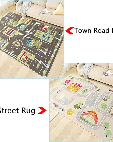 Kid Rug Carpet Playmat for Toy Cars and Train，Play Area Rug with Rubber Backing，Fun Throw Rug，Ideal Gift for Children Baby Bedroom Play Room(100×180cm/39×71in) - LeafyLoom