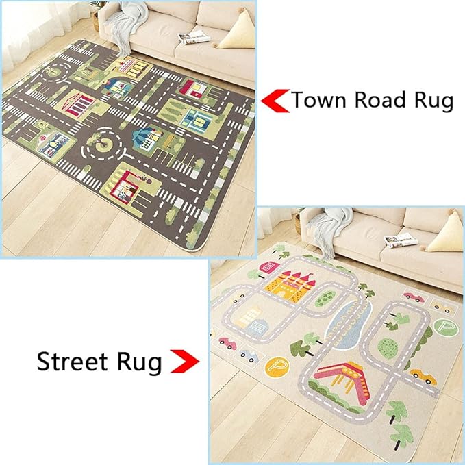 Kid Rug Carpet Playmat for Toy Cars and Train，Play Area Rug with Rubber Backing，Fun Throw Rug，Ideal Gift for Children Baby Bedroom Play Room(100×160cm/39×63in) - LeafyLoom