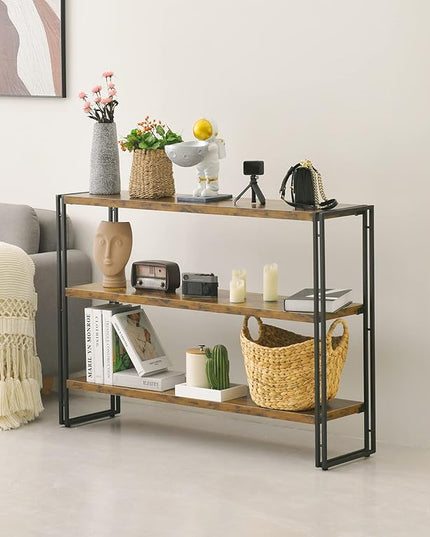 HCHQHS 3-Tier Rustic Wood and Metal Industrial Bookshelf for Home Office, Bedroom, Kitchen, Bathroom - 47in - LeafyLoom