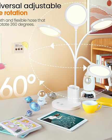 Desk Lamps for Home Office with Pen Holder/Organizer,6 Color Modes,Stepless Dimming,Study Desk Lamp for Kids,LED Desk Light Gooseneck Eye-Caring Lamp with Phone Stand/Storage,College Dorm Essentials - LeafyLoom