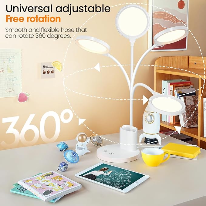 Desk Lamps for Home Office with Pen Holder/Organizer,6 Color Modes,Stepless Dimming,Study Desk Lamp for Kids,LED Desk Light Gooseneck Eye-Caring Lamp with Phone Stand/Storage,College Dorm Essentials - LeafyLoom