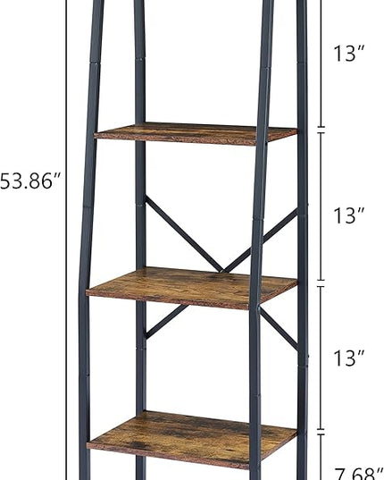 Hoctieon Ladder Shelf Bookcase, 4-Tier Industrial Tall Ladder Bookshelf with Metal Frame for Living Room, Kitchen, Home Office, Bedroom, Rustic Brown - LeafyLoom