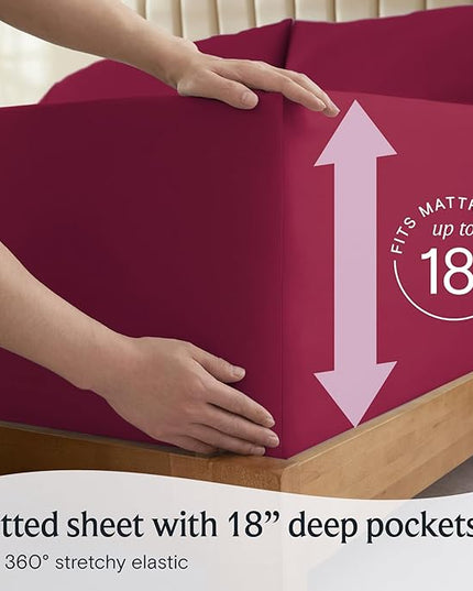 LuxClub 7 PC Split King Sheet Set, Breathable Luxury Bed Sheets, Deep Pockets 18" Eco Friendly Wrinkle Free Cooling Sheets Machine Washable Hotel Bedding Silky Soft - Burgundy Split King - LeafyLoom