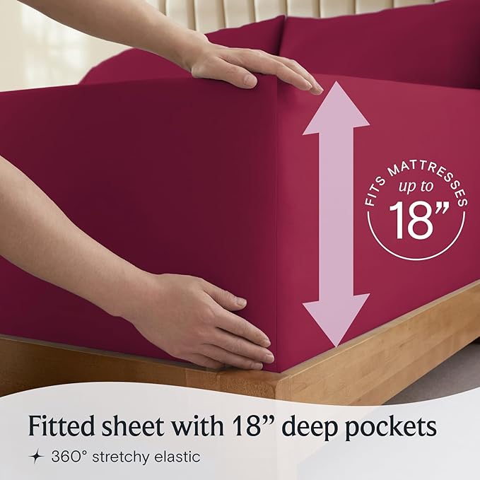 LuxClub 4 PC Sheet Bed Sheets Deep Pockets 18" Eco Friendly Wrinkle Free-Kids-Fitted Sheets Machine Washable Hotel Bedding Silky Soft - Burgundy Twin - LeafyLoom