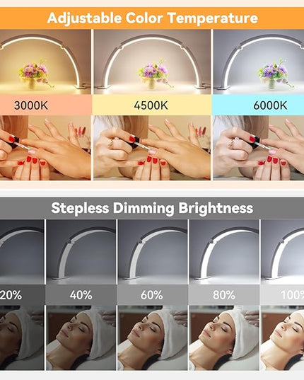 Foldable Half Moon Nail Desk Lamp 29.5Inch, Stepless Dimming Brightness 3360 Lumen Led Light for Nails, Manicure Desk Light for Lash Tech, Cosmetic, Tattoo, Eyebrows, White - LeafyLoom