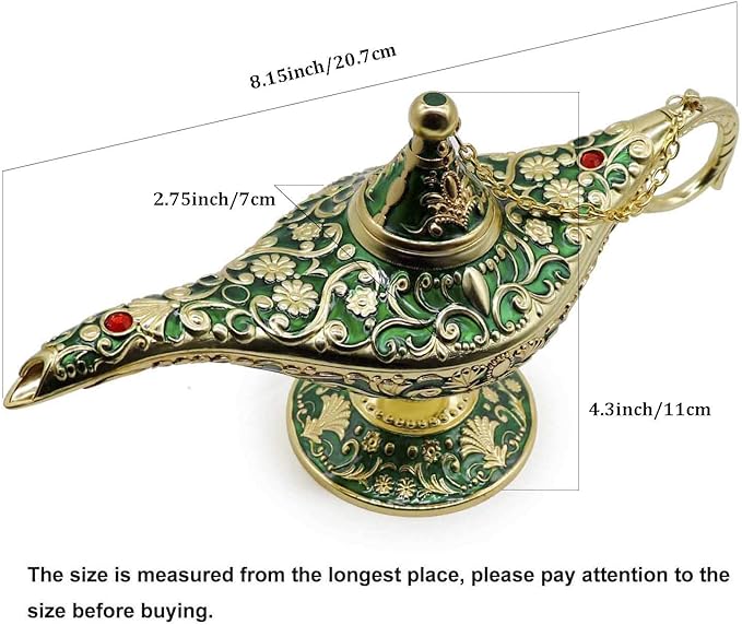 Classic Vintage Collectable Rare Legend Aladdin Magic Genie Costume Lamp Home Table Decoration & Gift, Golden Green - LeafyLoom