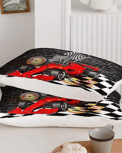 Axolotl Race Car Comforter Set Queen Size,Extreme Sports Bedding Set for Boys Teens Kids Girls Room Decor,Cool Speed Car Quilt Bed Set with 1 Comforter 2 Pillowcases Car Racing Gifts,Black Red - LeafyLoom