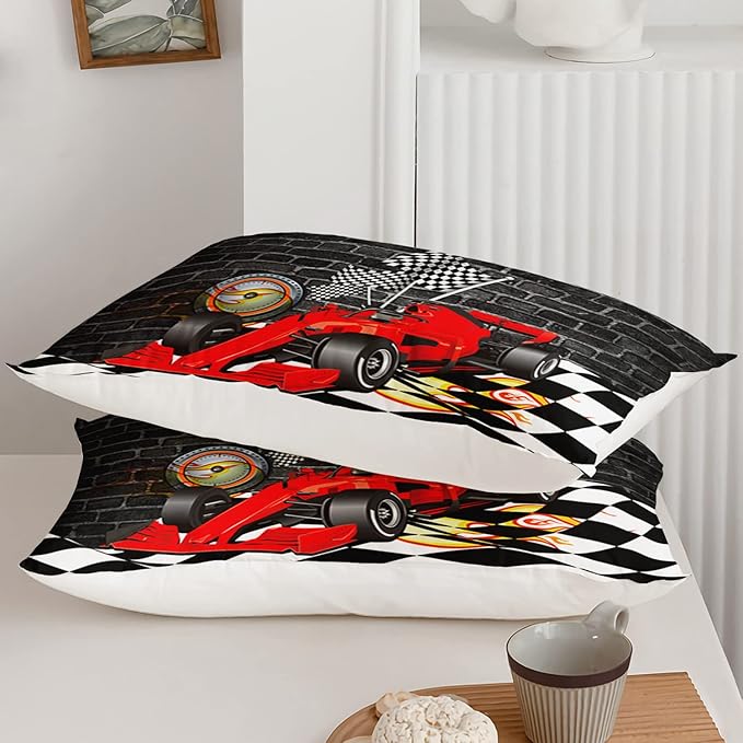 Axolotl Race Car Comforter Set Full Size,Extreme Sports Bedding Set for Boys Teens Kids Girls Room Decor,Cool Speed Car Quilt Bed Set with 1 Comforter 2 Pillowcases Car Racing Gifts,Black Red - LeafyLoom