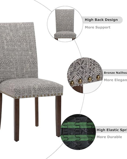 COLAMY Upholstered Parsons Dining Chairs Set of 4, Fabric Dining Room Kitchen Side Chair with Nailhead Trim and Wood Legs - Boho - LeafyLoom