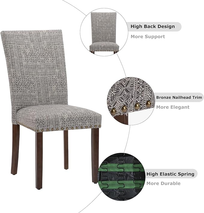 COLAMY Upholstered Parsons Dining Chairs Set of 4, Fabric Dining Room Kitchen Side Chair with Nailhead Trim and Wood Legs - Boho - LeafyLoom