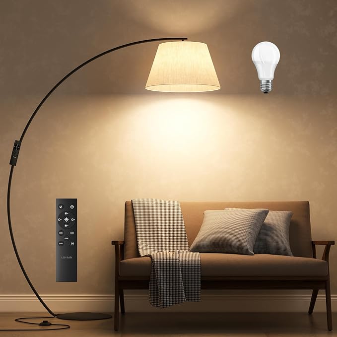 Arc Floor Lamps for Living Room,1200LM Super Bright 71 Inch Extra Tall Floor Lamp with Remote Control Dimmable 12W E26 LED Bulb,Adjustable Hanging Lamp for Bedroom with Foot Switch Black - LeafyLoom