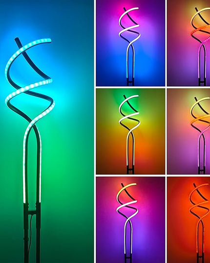 Modern RGB Spiral Floor Lamp, Dimmable LED Floor Lamp with RGBW, Ultra Bright, Standing Tall Lamp with Remote Reading Floor Lamp for Living Room Bedroom Office - LeafyLoom