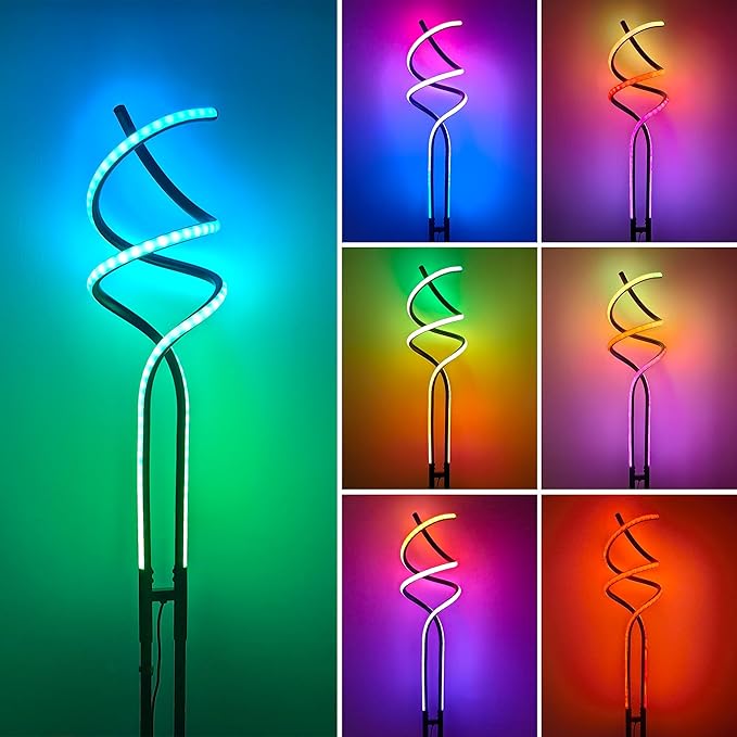 Modern RGB Spiral Floor Lamp, Dimmable LED Floor Lamp with RGBW, Ultra Bright, Standing Tall Lamp with Remote Reading Floor Lamp for Living Room Bedroom Office - LeafyLoom
