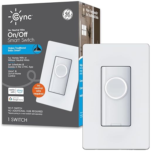 GE CYNC Smart Light Switch On/Off Button Style, No Neutral Wire Required Smart Switch, 2.4 GHz WiFi Works with Amazon Alexa and Google Home, White CYNCSmartHome