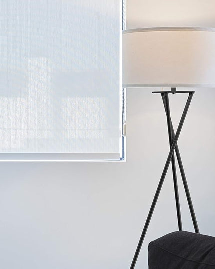 Brightech Jaxon LED Floor lamp, Modern Lamp for Living Rooms & Offices, Tall Lamp with Contemporary Drum Shade, Gold Tripod Standing Lamp for Bedroom Reading, Great Living Room Decor - Black - LeafyLoom