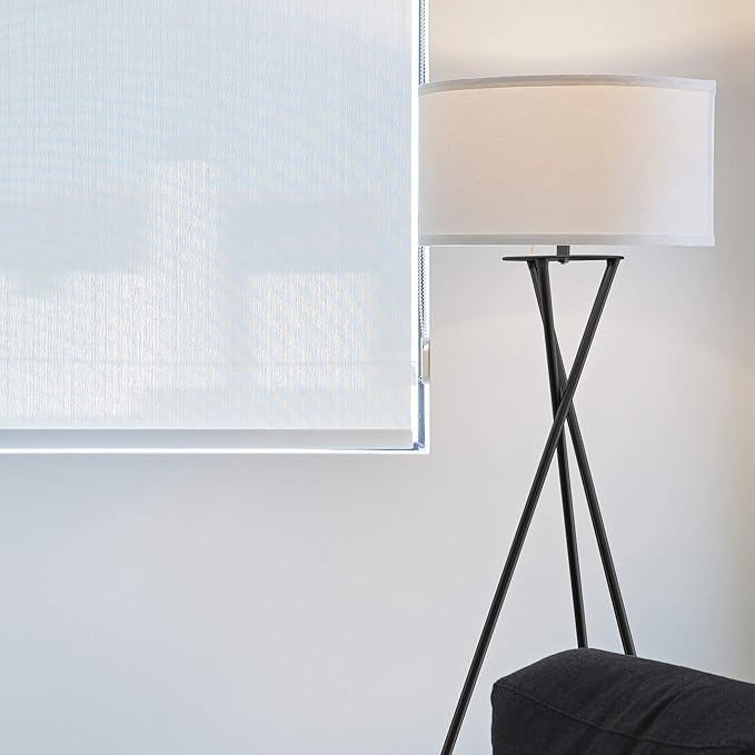 Brightech Jaxon LED Floor lamp, Modern Lamp for Living Rooms & Offices, Tall Lamp with Contemporary Drum Shade, Gold Tripod Standing Lamp for Bedroom Reading, Great Living Room Decor - Black - LeafyLoom