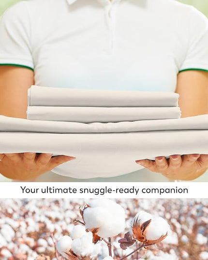 Purity Home Organic 100% Cotton Percale Twin Sheets Set Ivory, Twin Bed Sheets Set for Dorm Bed, 14" Deep Pockets Twin Cotton Sheet Set, Breathable & Cooling Ivory Sheets for Hot Sleepers - LeafyLoom