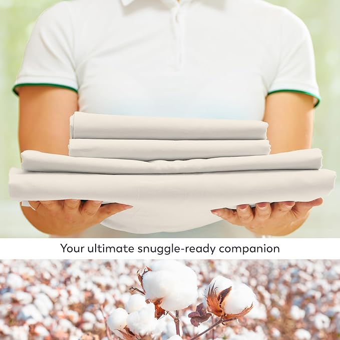 Purity Home Organic 100% Cotton Percale Twin Sheets Set Ivory, Twin Bed Sheets Set for Dorm Bed, 14" Deep Pockets Twin Cotton Sheet Set, Breathable & Cooling Ivory Sheets for Hot Sleepers - LeafyLoom
