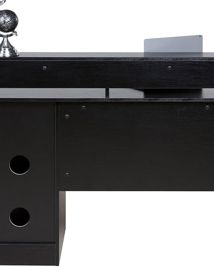 OneSpace Essential Computer Desk, Hutch with Pull-Out Keyboard, Black - LeafyLoom
