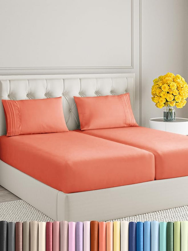 Split King Size 5 Piece Sheet Set - Comfy Breathable & Cooling Sheets - Hotel Luxury Bed Sheets for Women & Men - Deep Pockets, Easy-Fit, Soft & Wrinkle Free Sheets - Coral Oeko-Tex Bed Sheet Set - LeafyLoom