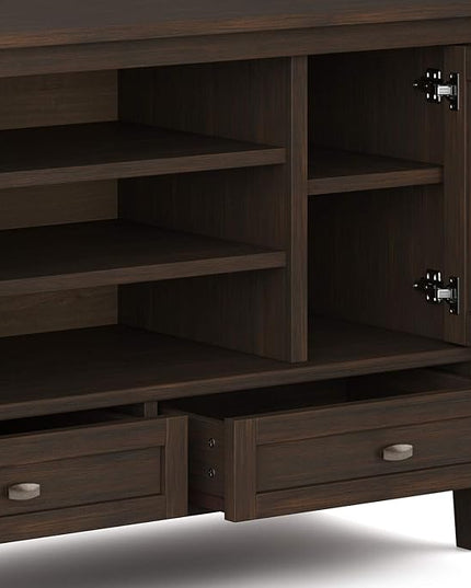 SIMPLIHOME Warm Shaker SOLID WOOD 47 Inch Wide Transitional TV Media Stand in Russet Brown for TVs up to 50 Inches, For the Living Room and Entertainment Center - LeafyLoom