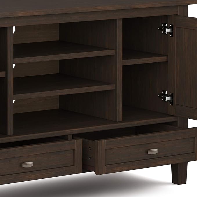 SIMPLIHOME Warm Shaker SOLID WOOD 47 Inch Wide Transitional TV Media Stand in Russet Brown for TVs up to 50 Inches, For the Living Room and Entertainment Center - LeafyLoom