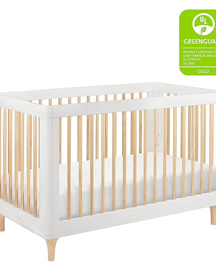 Babyletto Lolly 3-in-1 Convertible Crib with Toddler Bed Conversion Kit in White and Natural, Greenguard Gold Certified - LeafyLoom