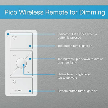 Lutron Caseta Smart Lamp Dimmer 3-Way Kit and Pico Remote, for Floor and Table Lamps, for Dimmable LED Lights, 100 Watt, Single-Pole/3-Way, P-PKG1P-WH Lutron