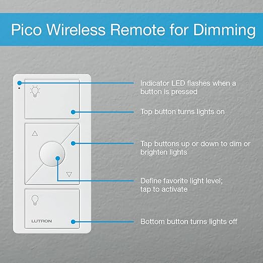 Lutron Caseta Smart Lamp Dimmer 3-Way Kit and Pico Remote, for Floor and Table Lamps, for Dimmable LED Lights, 100 Watt, Single-Pole/3-Way, P-PKG1P-WH Lutron